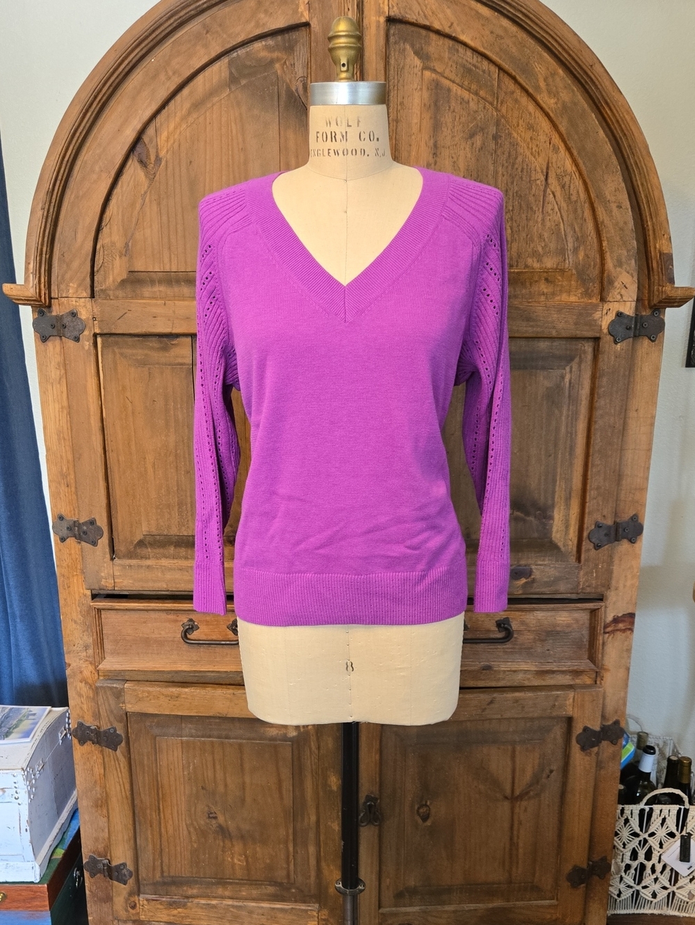 Talbots Vibrant Magenta V-Neck Lightweight Knit Sweater